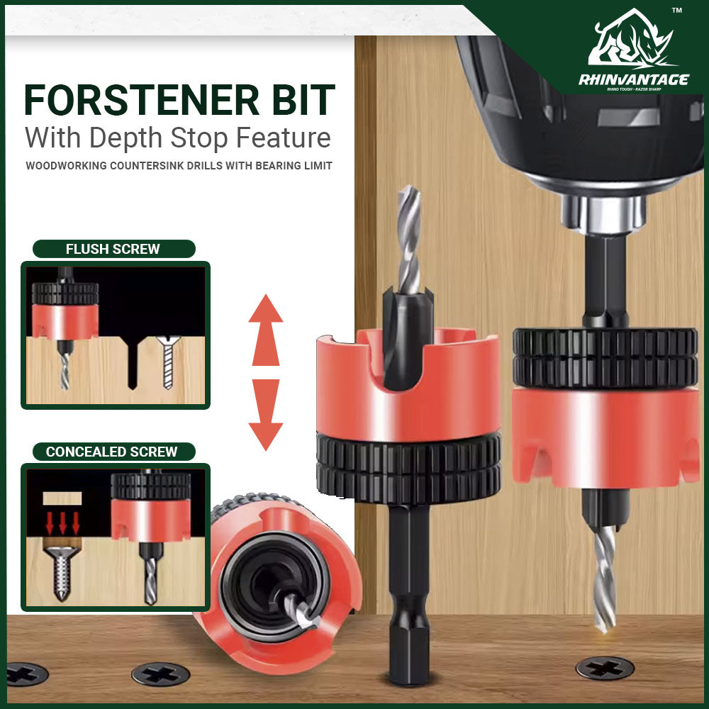 Forstner Drill Bit with Depth Stop | Wood & Plastic Drilling Tool | Flush & Concealed Screw Design