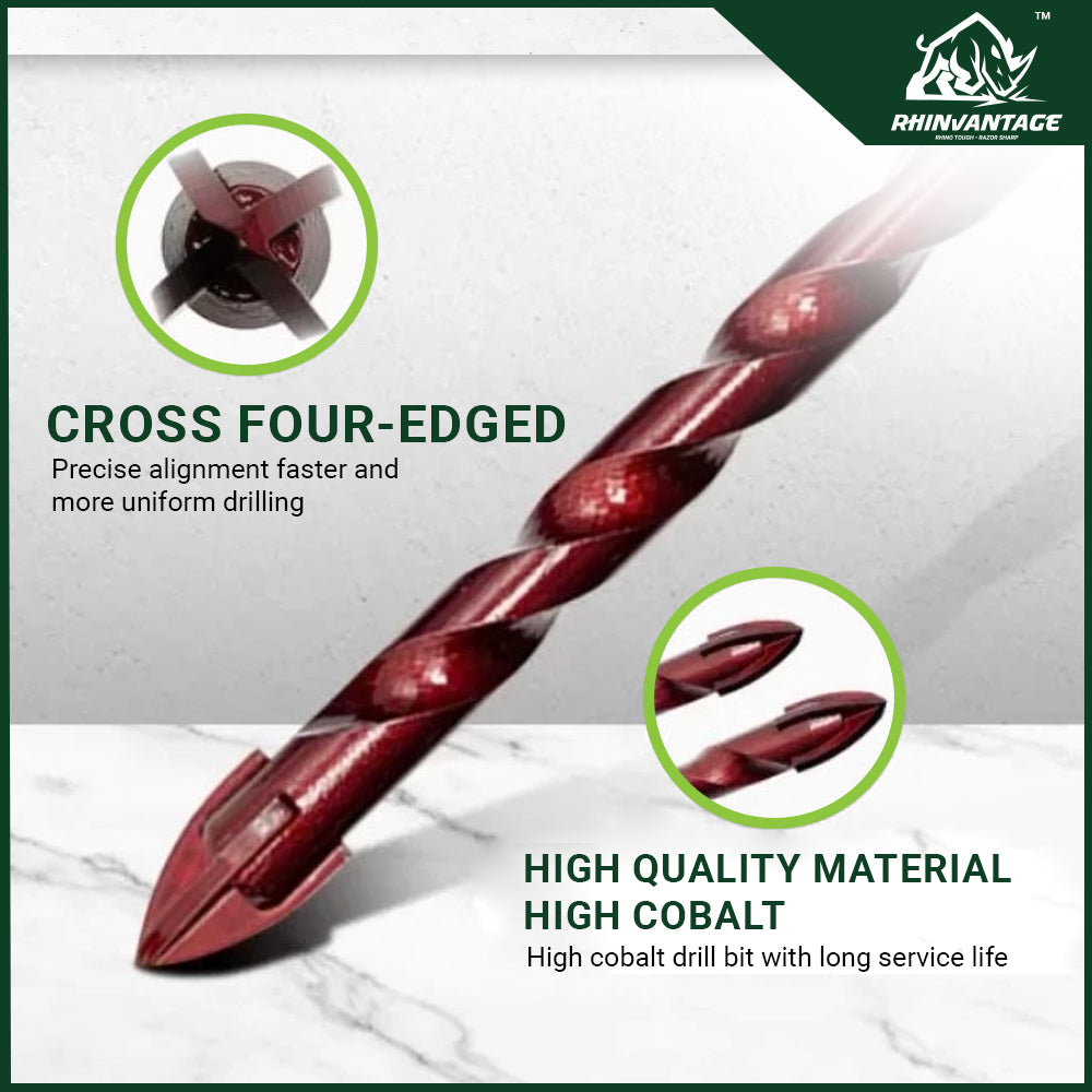 4-Edge Cross Hex Drill Bit | Concrete, Tile, Glass, and Metal (3mm - 12mm)