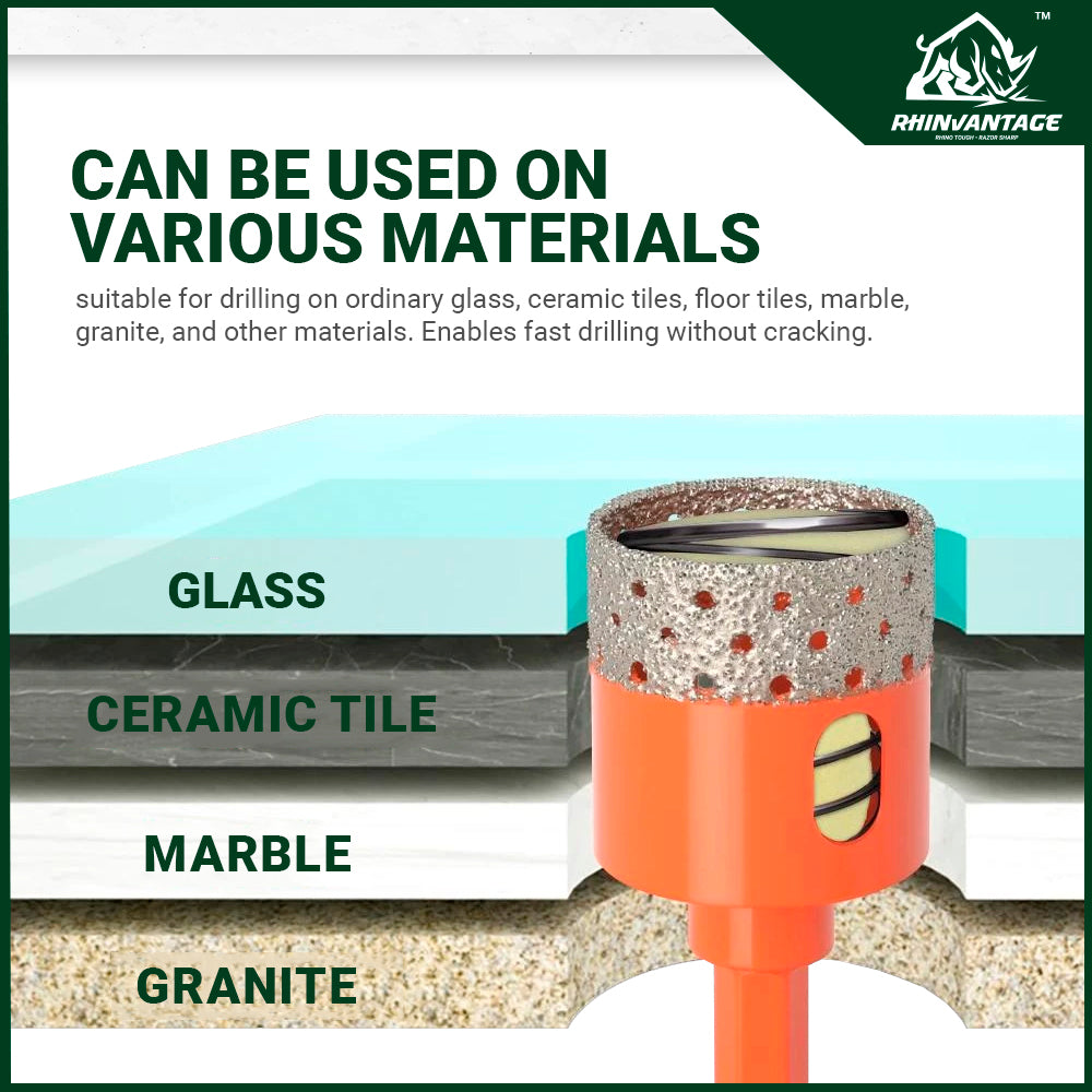 Hex Diamond Hole Saw with Coolant Sponge and Universal Hex Shank | Porcelain, Tiles, Marble, and Glass (18mm - 65mm)