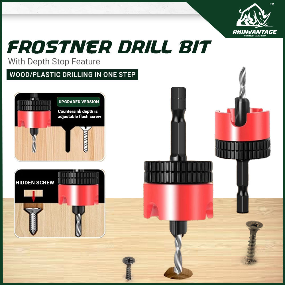 Forstner Drill Bit with Depth Stop | Wood & Plastic Drilling Tool | Flush & Concealed Screw Design