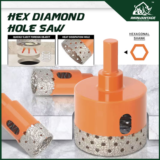 Hex Diamond Hole Saw with Coolant Sponge and Universal Hex Shank | Porcelain, Tiles, Marble, and Glass (18mm - 65mm)