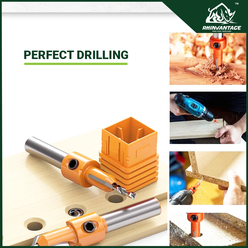 HSS Countersink Wood Drill Bit with Depth Stop Collar & Screwdriver (8mm/10mm Shank)