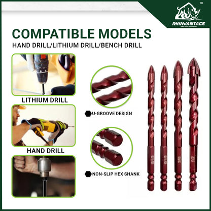 4-Edge Cross Hex Drill Bit | Concrete, Tile, Glass, and Metal (3mm - 12mm)