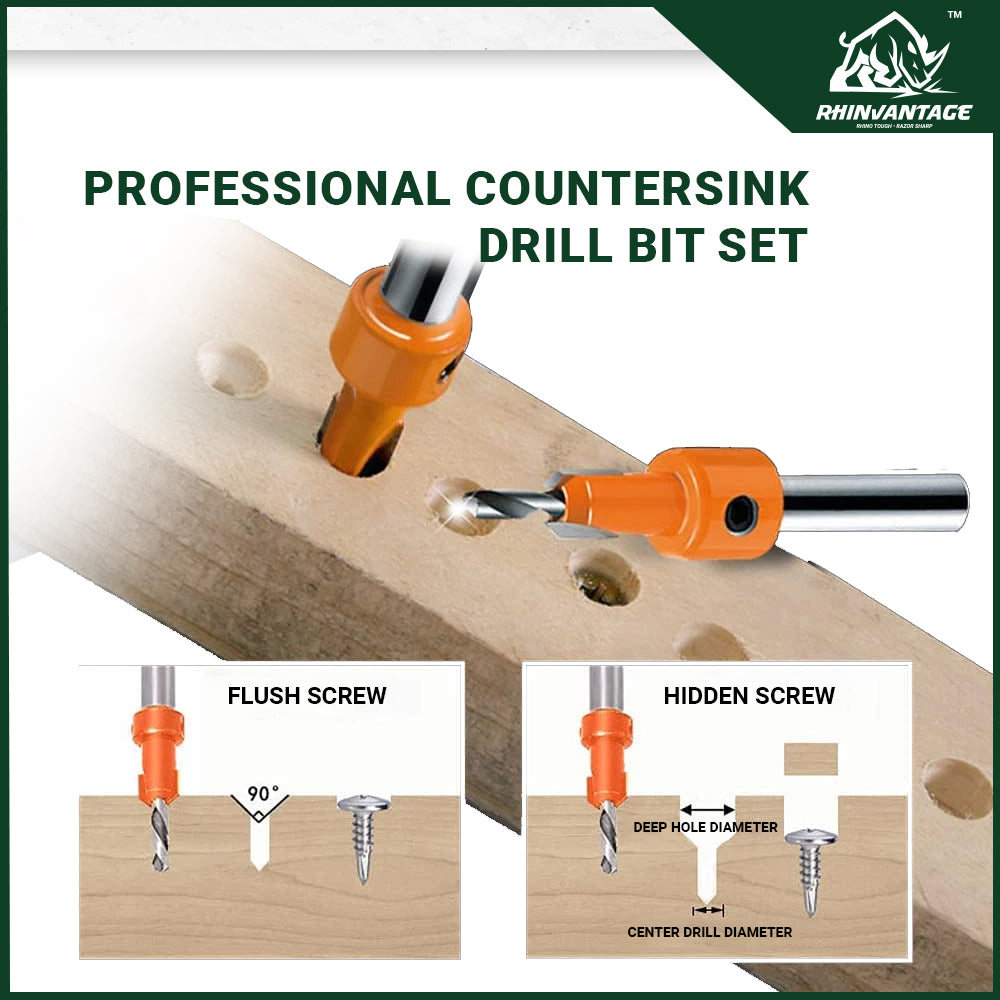 HSS Countersink Wood Drill Bit with Depth Stop Collar & Screwdriver (8mm/10mm Shank)