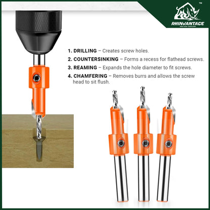 HSS Countersink Wood Drill Bit with Depth Stop Collar & Screwdriver (8mm/10mm Shank)