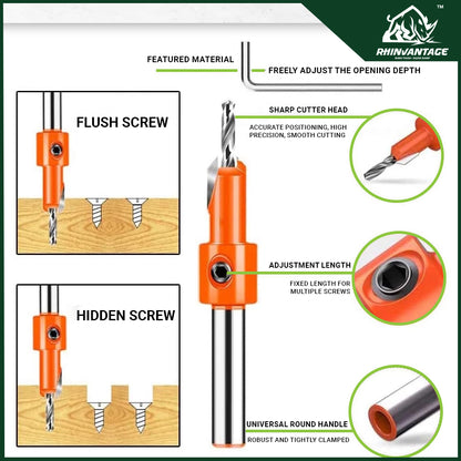 HSS Countersink Wood Drill Bit with Depth Stop Collar & Screwdriver (8mm/10mm Shank)