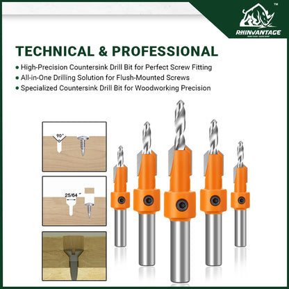 HSS Countersink Wood Drill Bit with Depth Stop Collar & Screwdriver (8mm/10mm Shank)